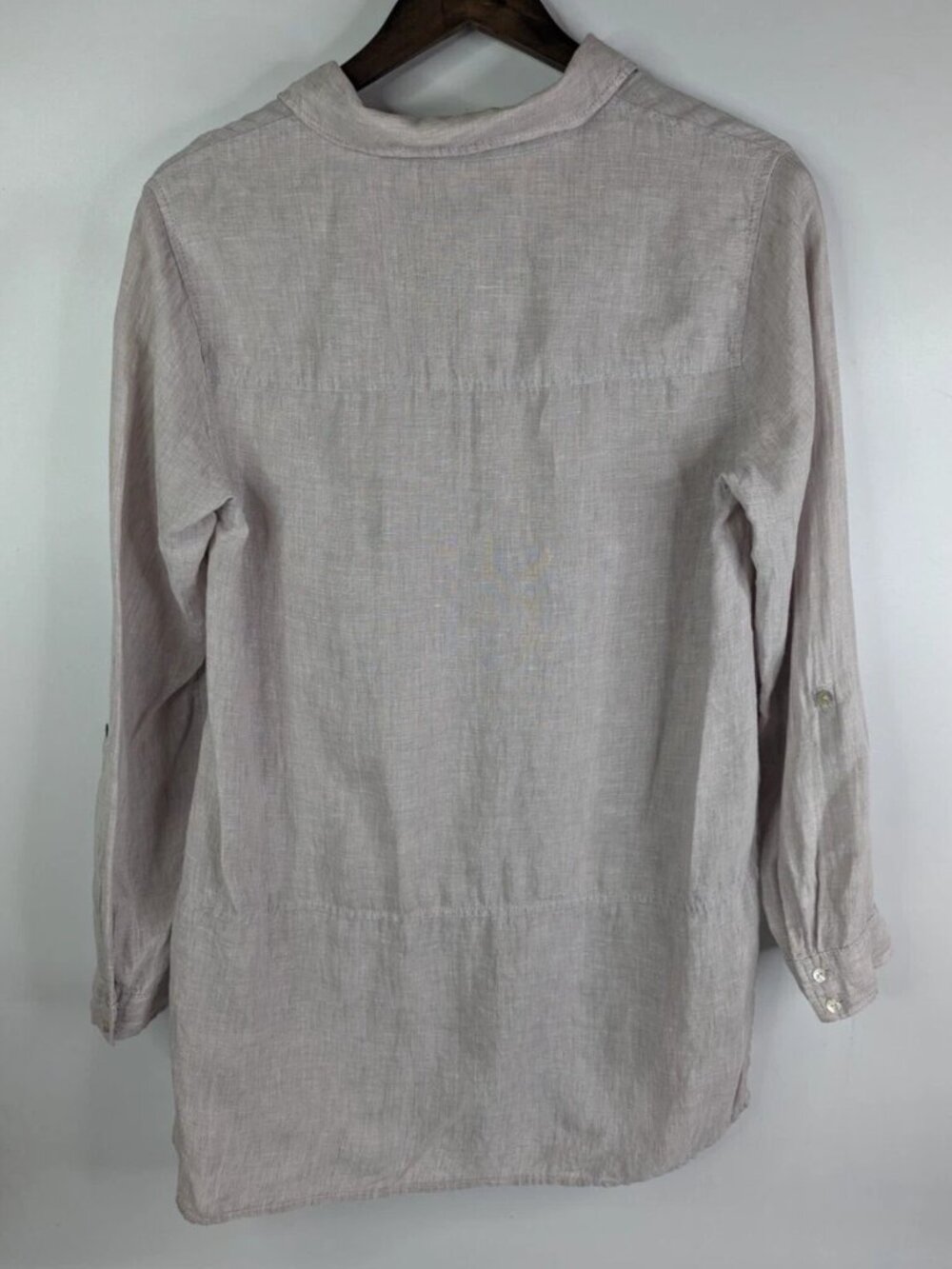 TAHARI 100% linen tunic shirt in taupe (XL) - Picture 2 of 13